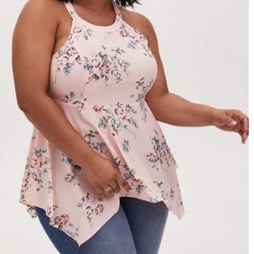 Torrid Pink Coral Floral Sleeveless Peplum Blouse Womens 2X NWT Chablis Romantic